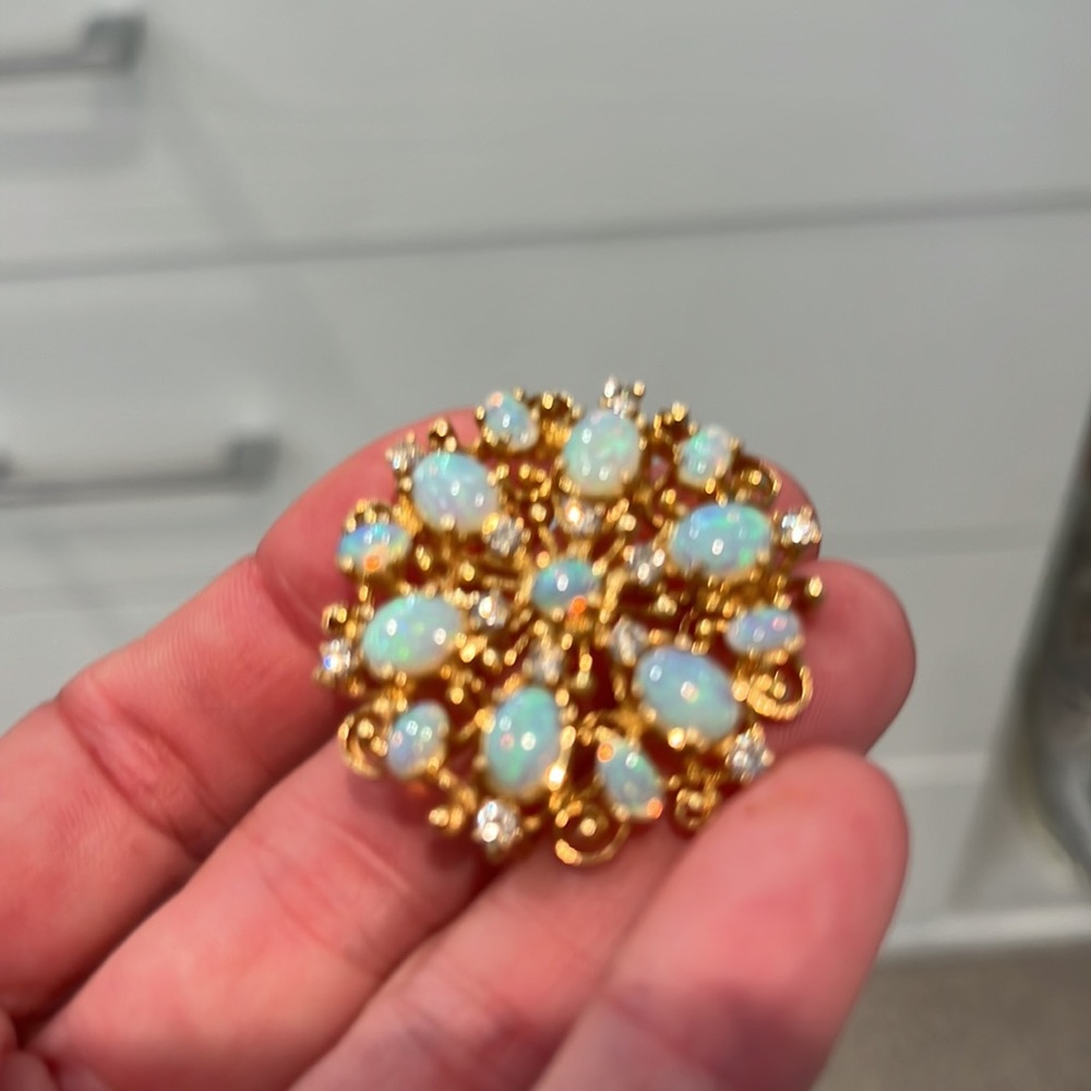 GORGEOUS VINTAGE ! One of a kind Vintage 14k Diamond and Opal Pendant -Pin-
